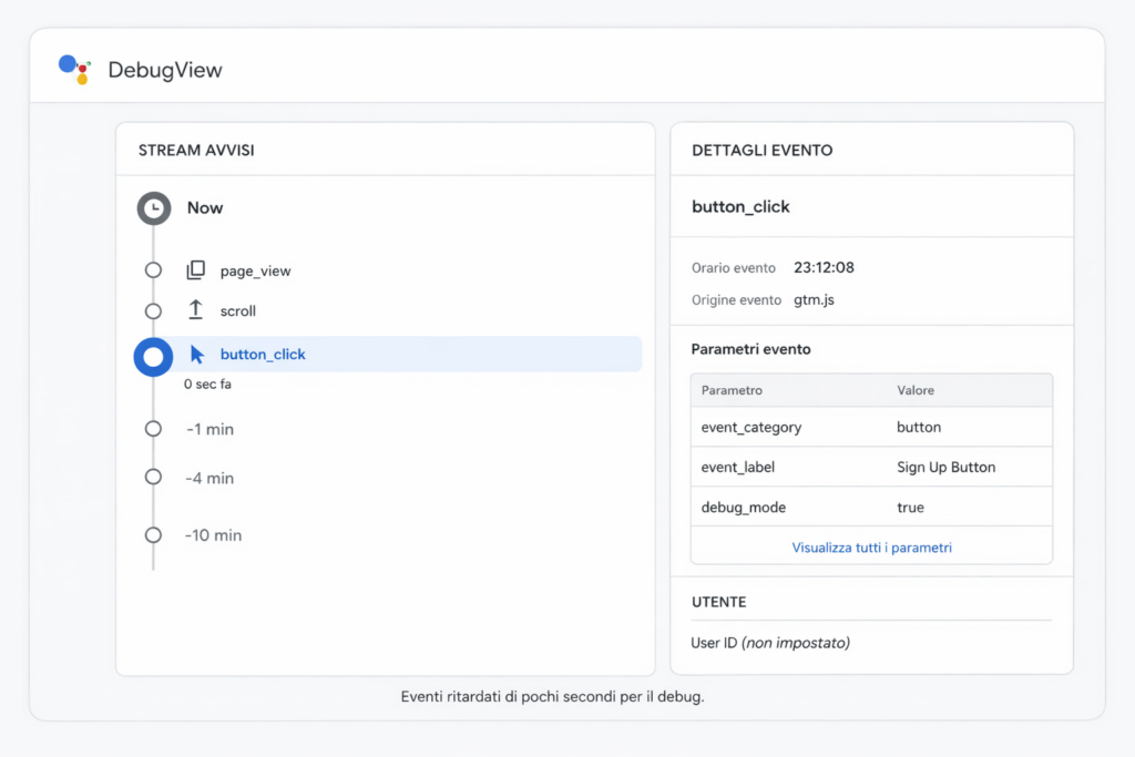 GA4 non traccia evento: verifica evento in DebugView