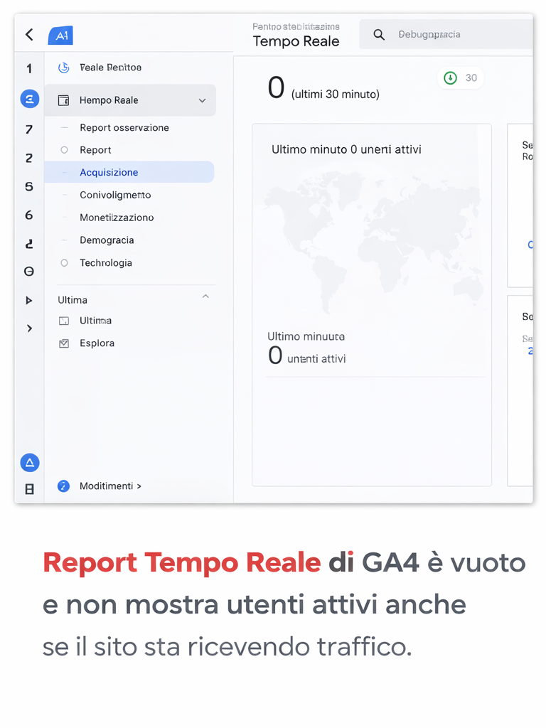 GA4 non traccia in tempo reale: report Tempo reale vuoto con 0 utenti attivi